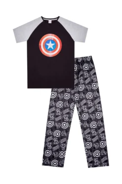 Men's Marvel Captain America Distressed Shield Cotton Long Pyjamas -All Ages Fashion 9C scaled