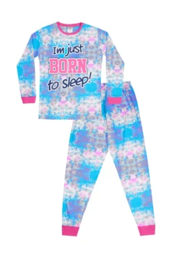 Girls I'm Just Born To Sleep Tie Dye Long Pyjamas