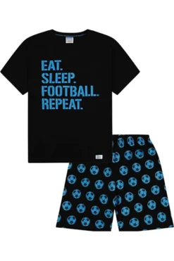Eat Sleep Football Repeat Blue Short Pyjamas 7 Eat Sleep Football Repeat Blue Short Pyjamas -All Ages Fashion Eatsleepfootballblueshorts
