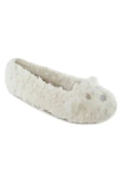 Women's Fluffy White Teddy Bear Ballet Slippers