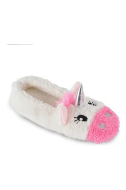 Women's Unicorn Fleece Ballet White And Pink Slip On Slippers