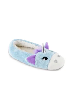 Women's Unicorn Fleece Ballet Blue Slip On Slippers