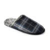 Mens Slip On Dark Grey And Blue Check Slippers