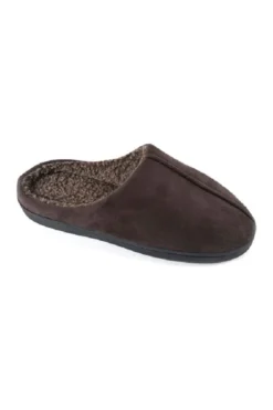 Men's Brown Fleece Lined Slide On Mule Slippers