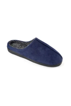 Men's Navy Fleece Lined Slide On Mule Slippers