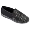 Men's Navy Slip On Check Slippers With Elasticated Gussets