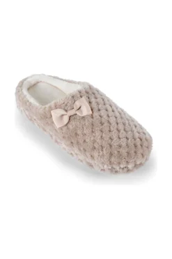 Women's Beige Waffle Effect Fabric Mule Slippers