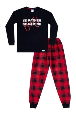I'd Rather Be Gaming Woven Red Long Pyjamas -All Ages Fashion GAMING01 scaled