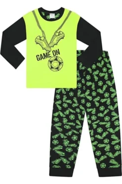 Boys Game On Football Boots Green Long Pyjamas