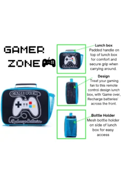 Game Over Recharge Batteries Lunchbox Bag, Kids Boys Gamer School Bag -All Ages Fashion Gameoverlunchbox1