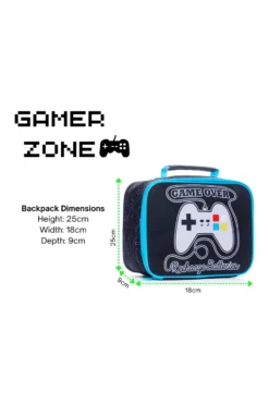 Game Over Recharge Batteries Lunchbox Bag, Kids Boys Gamer School Bag -All Ages Fashion Gameoverlunchbox2