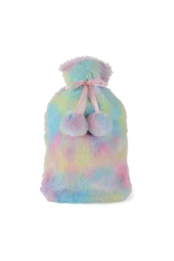 Fluffy Rainbow Pom Pom Hot Water Bottle