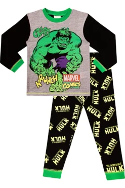 Boys Official Marvel Hulk Krunch Green Grey Long Pyjamas -All Ages Fashion HULKPYJAMASW18 scaled