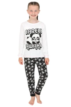 Girls Panda 'Barely Awake' Long Sleeved Pyjamas