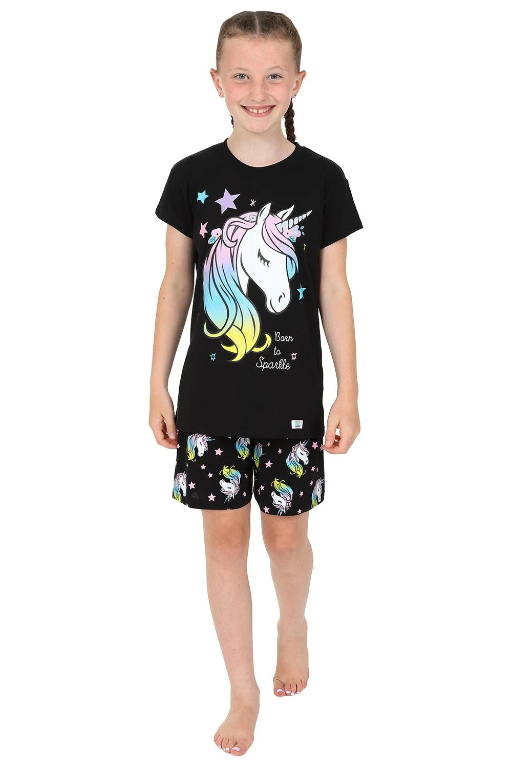 Girl's Born To Sparkle Unicorn Short Pyjamas 1 Girl's Born To Sparkle Unicorn Short Pyjamas