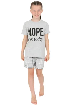Girls Cheeky Nope Not Today Checked Shorts Cotton Pyjamas