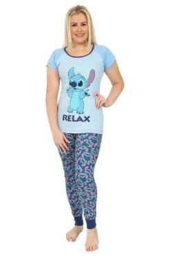 Women's Disney Lilo And Stitch Relax Light Blue Long Pyjamas