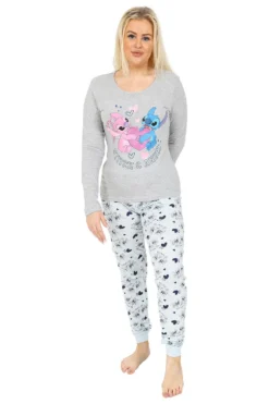 Women's Disney Lilo And Stitch And Angel Cotton Long Pyjama Set