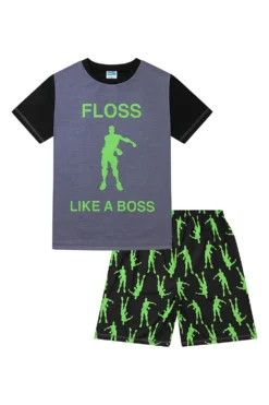 Floss Like A Boss Emote Dance Gaming Short Pyjamas Green