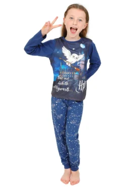 Girls Harry Potter Pyjamas Hedwig Take Me Back To Hogwarts Long Pyjamas Blue