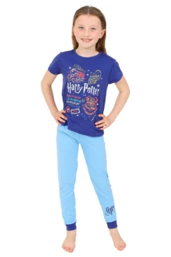 Girls Harry Potter Hedwig Hogwarts BlueLong Pyjamas W21