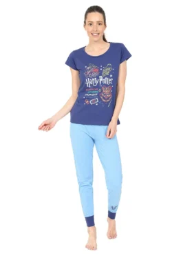 Women's Harry Potter Hedwig Hogwarts Long Ladies Pyjamas Pjs Blue W21