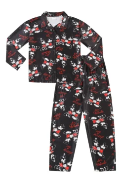 Women's Disney Mickey And Minnie Mouse Long Black Satin Silk Pyjama Set -All Ages Fashion IMG 4495