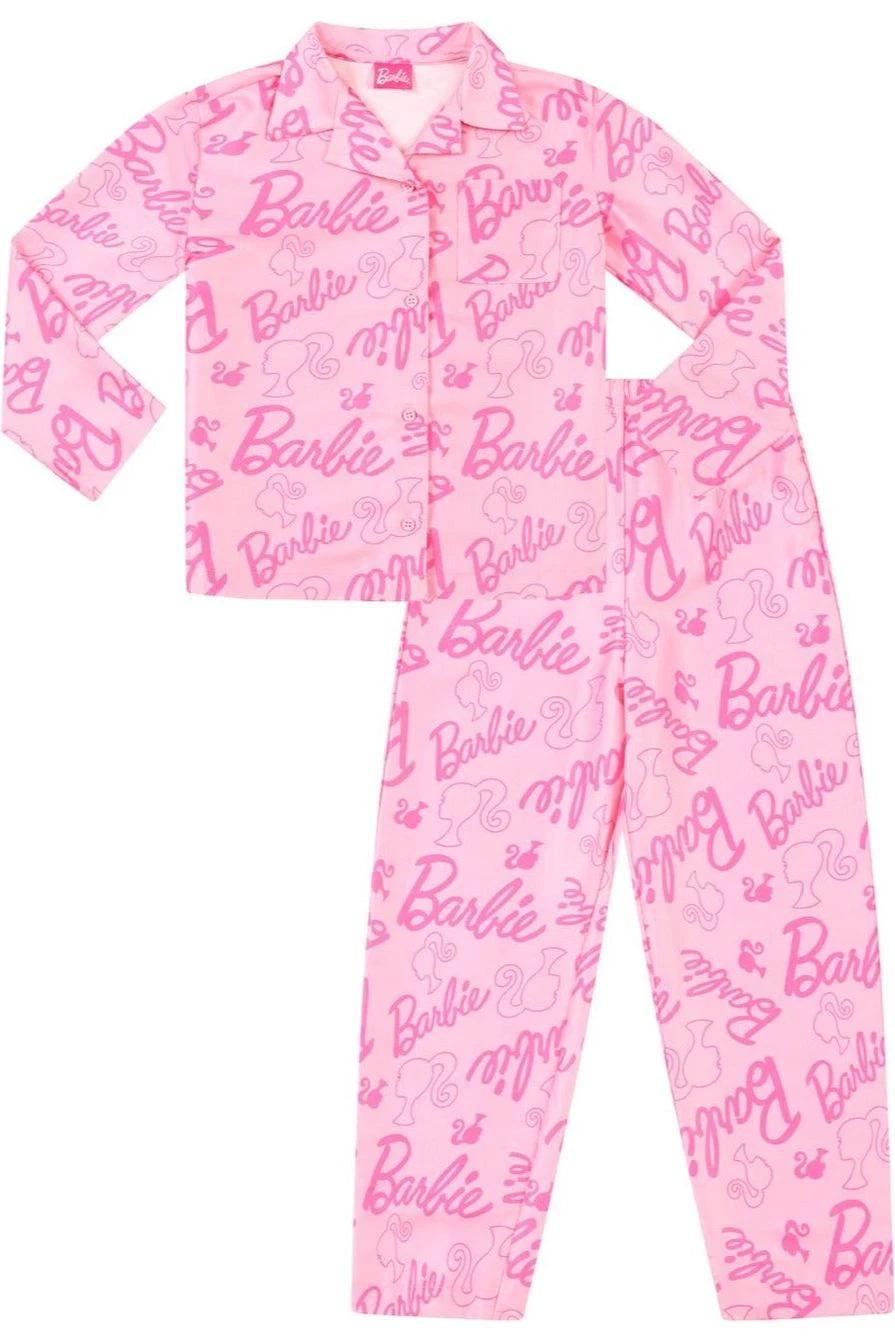 Women's Barbie Long Pink Satin Silk Pyjama Set 3 Women's Barbie Long Pink Satin Silk Pyjama Set - Image 3