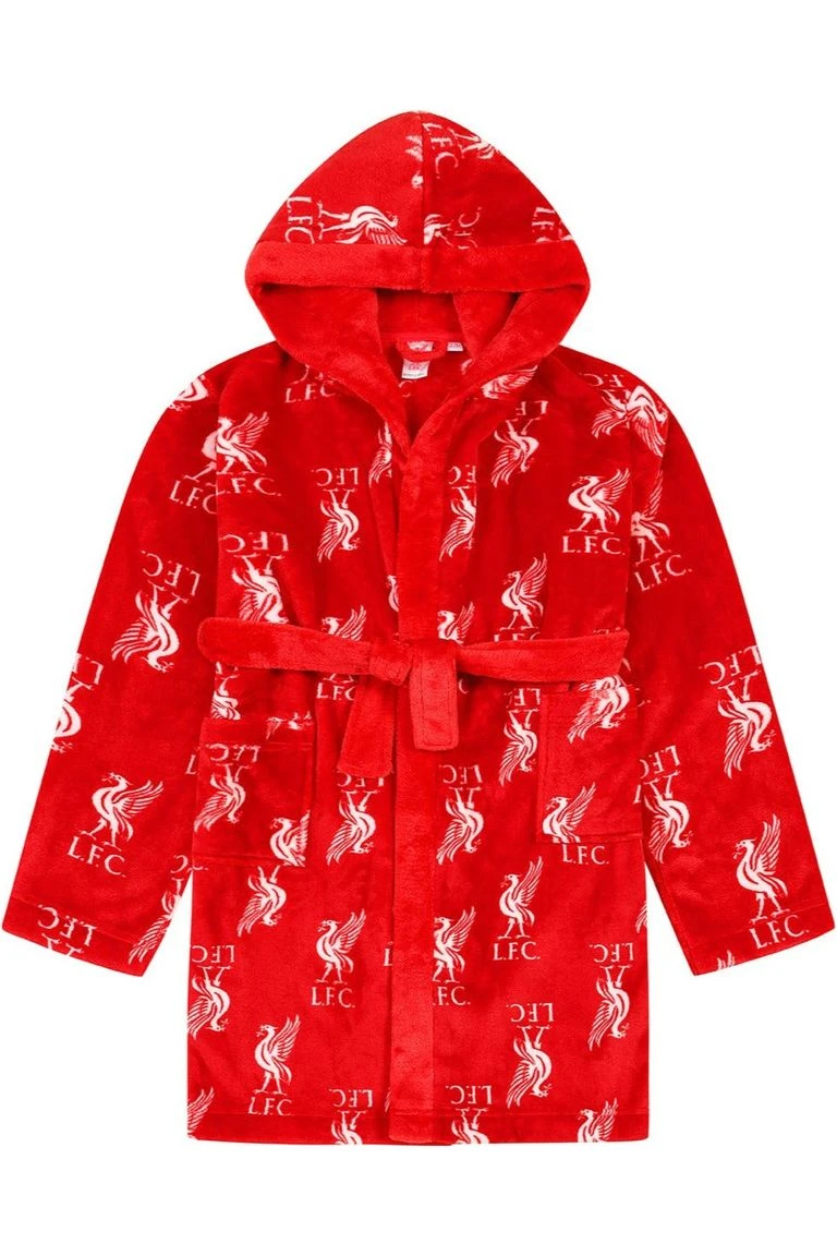 Liverpool F.C. Boys Official Dressing Gown Fleece Hooded Kids Robe Red 4 Liverpool F.C. Boys Official Dressing Gown Fleece Hooded Kids Robe Red - Image 4
