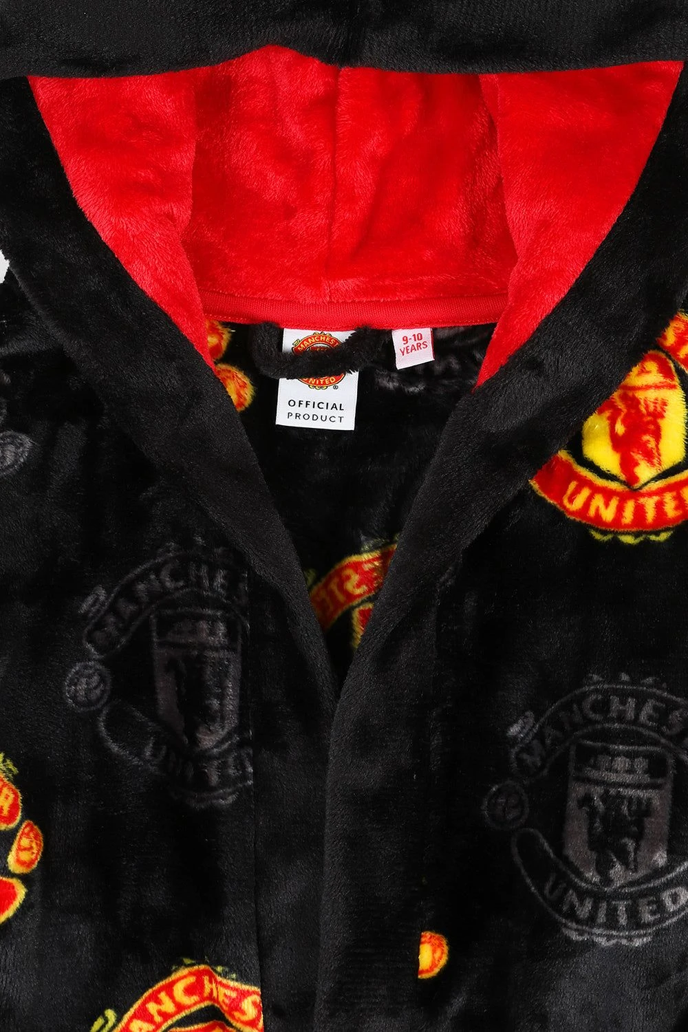 Manchester United F.C. Boys Official Dressing Gown Fleece Hooded Kids Robe Black 5 Manchester United F.C. Boys Official Dressing Gown Fleece Hooded Kids Robe Black - Image 5