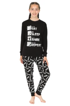 Eat Sleep Anime Repeat Long Pyjamas