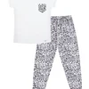 Women's And Girls Matching White Animal Print Pocket Long Pyjamas