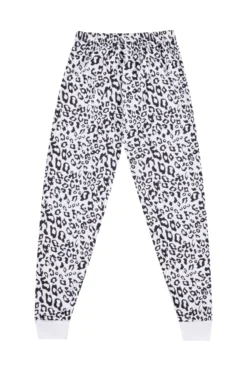 Women's And Girls Matching White Animal Print Pocket Long Pyjamas -All Ages Fashion LEOPARDB03 scaled