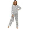 Women's Grey Heart Print Buttoned Long Pyjama Set With PJ Bag