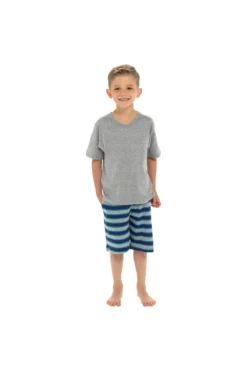 Boys Cotton Striped Blue And Grey Short Pyjamas