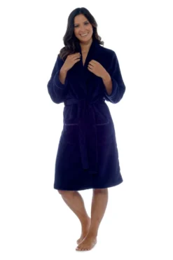 Women's Blue Fleece Dressing Gown Robe