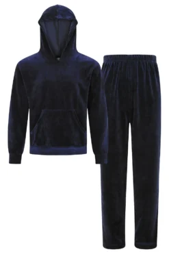 Women's Navy Velour Hooded Lounge Set Tracksuit -All Ages Fashion Navytracksiut