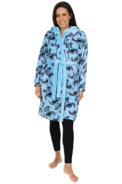 Ladies Lilo And Stitch Blue Fleece Dressing Gown
