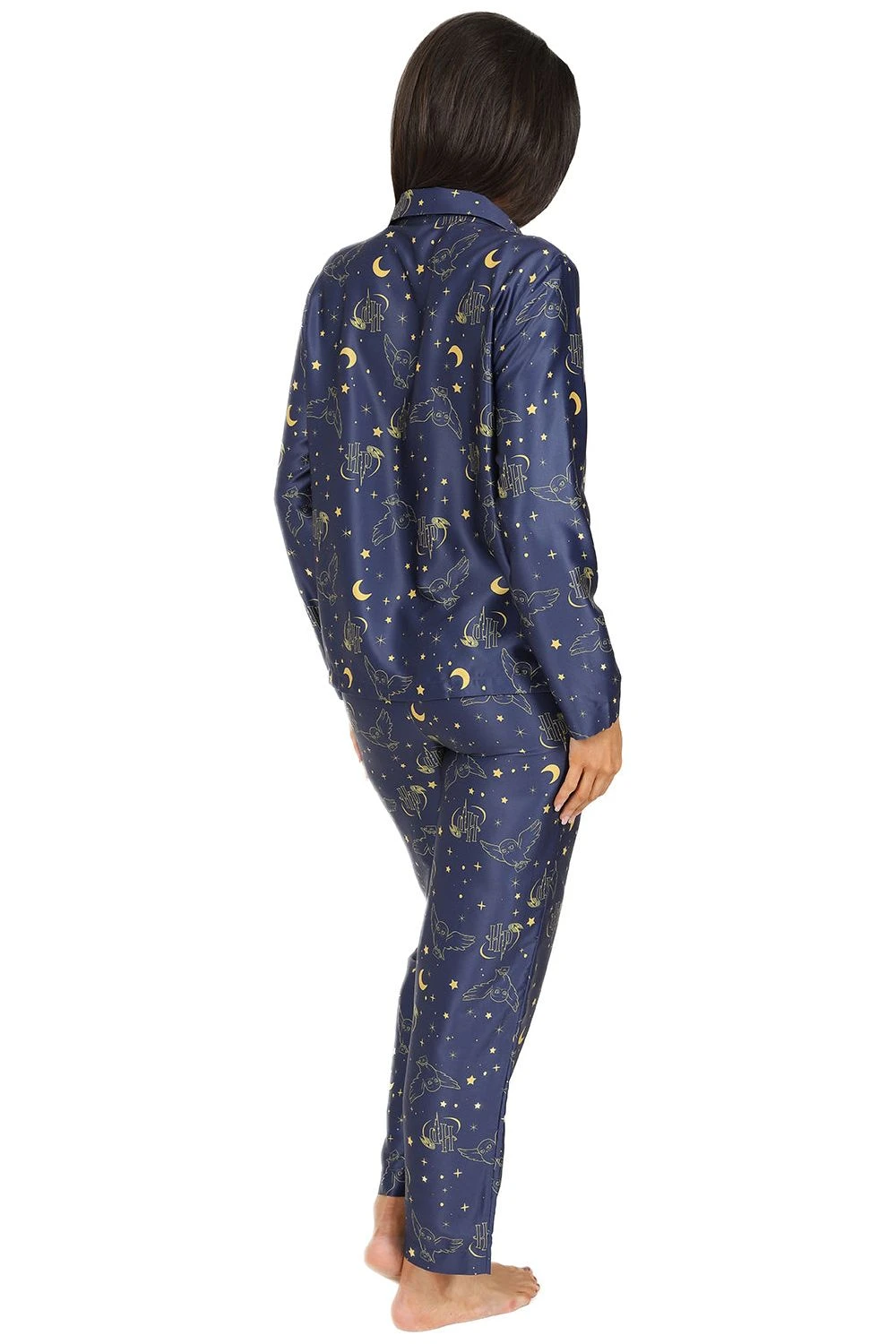Women's Harry Potter Hedwig Long Navy Satin Pyjama Set 2 Women's Harry Potter Hedwig Long Navy Satin Pyjama Set - Image 2