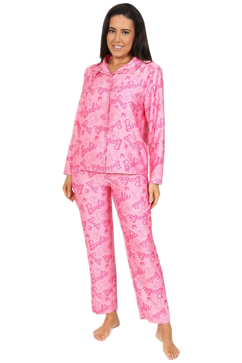 Women's Barbie Long Pink Satin Silk Pyjama Set 1 Women's Barbie Long Pink Satin Silk Pyjama Set