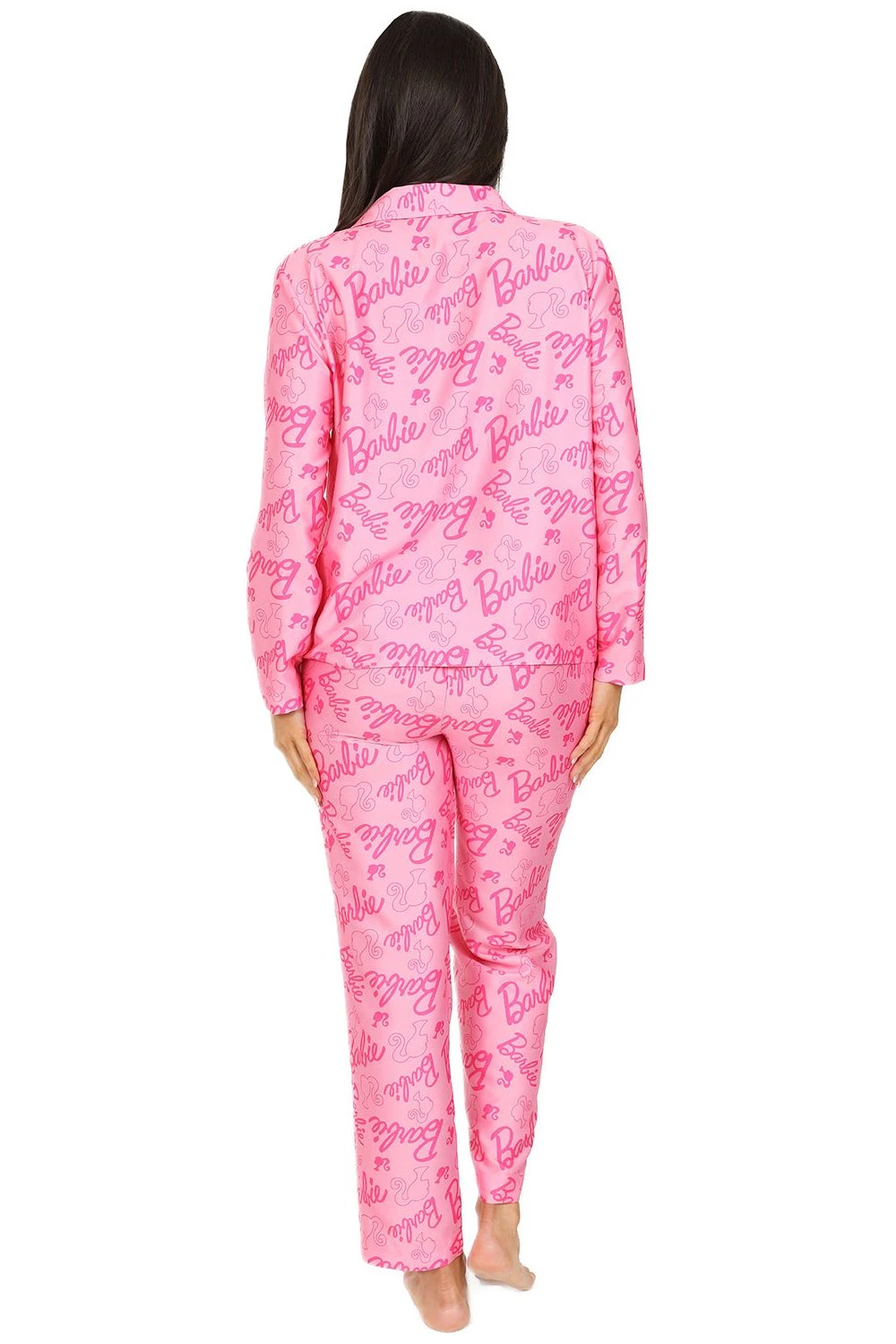 Women's Barbie Long Pink Satin Silk Pyjama Set 2 Women's Barbie Long Pink Satin Silk Pyjama Set - Image 2