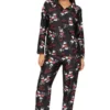 Women's Disney Mickey And Minnie Mouse Long Black Satin Silk Pyjama Set