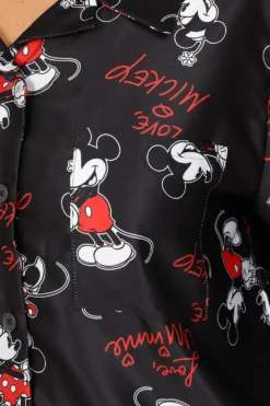 Women's Disney Mickey And Minnie Mouse Long Black Satin Silk Pyjama Set -All Ages Fashion PJF Joanna231114 55