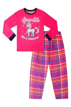 Girls Sparkle Like A Unicorn Checked Long Pyjamas