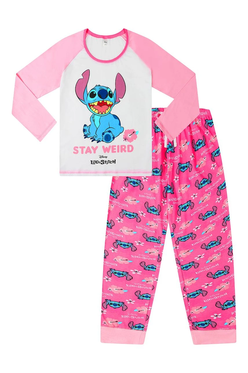 Women's Disney Lilo And Stitch Stay Weird Pink White Long Pyjama Set 3 Women's Disney Lilo And Stitch Stay Weird Pink White Long Pyjama Set - Image 3
