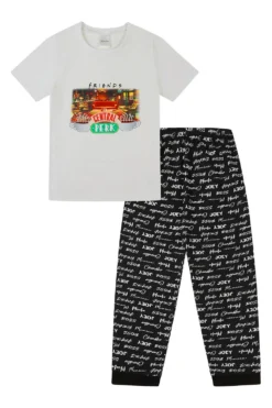 Women's Friends Central Perk Pyjamas Black White Long Pyjamas