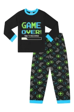 Boys Glow In The Dark Game Over Time To Recharge Batteries Long Pyjamas 8 Boys Glow In The Dark Game Over Time To Recharge Batteries Long Pyjamas -All Ages Fashion PJF210616 4 1