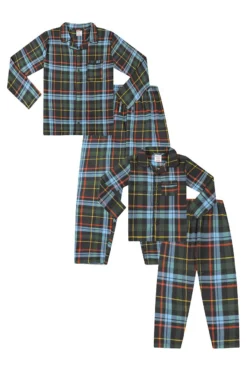 Men's And Boys Matching Brushed Cotton Green And Blue Checked Long Pyjamas -All Ages Fashion PJF220119 14 SET