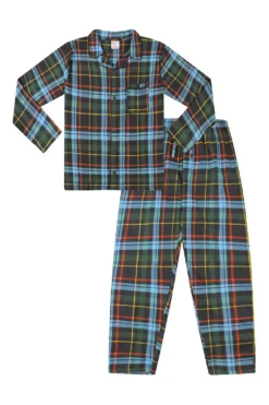 Men's And Boys Matching Brushed Cotton Green And Blue Checked Long Pyjamas -All Ages Fashion PJF220119 14 mens
