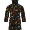 Boys Black Neon Gamer Controller Fleece Dressing Gown